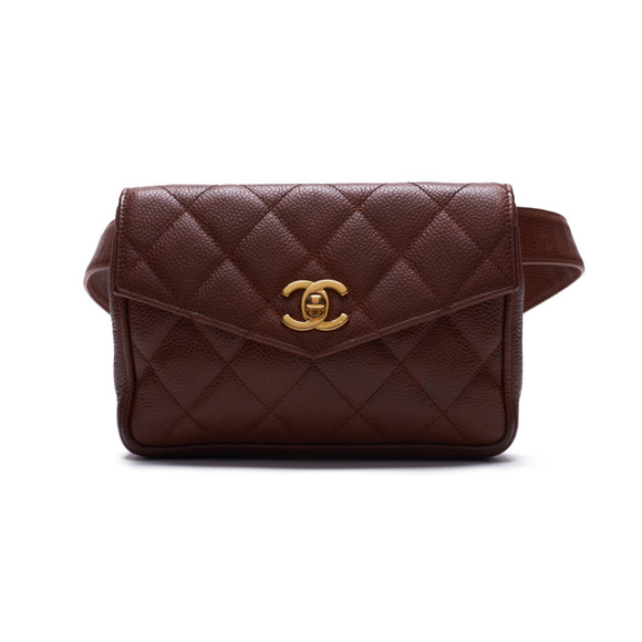 Chanel Mini Matelasse V Flap Waist Pouch Caviar Skin Brown - Picture 1 of 8